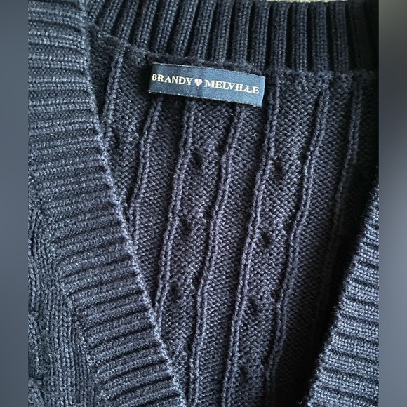 Brandy Melville Sweater Women’s XS Amber Sweater Navy Blue Cable Knit Cardigan - Picture 6 of 12